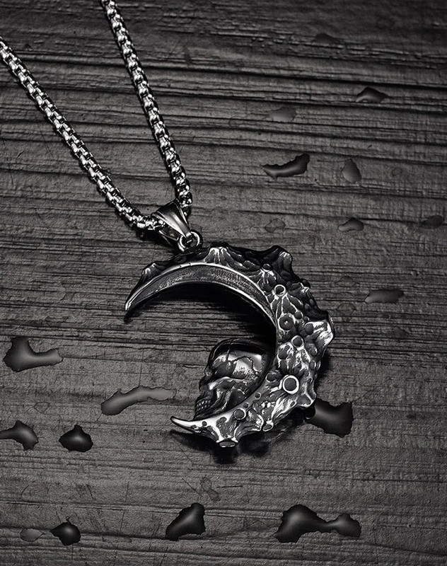 Cool Halloween Gothic Moon Skull Ανδρικό μενταγιόν κολιέ πανκ από ανοξείδωτο ατσάλι με σκελετό Hiphop αδιάβροχο κοσμήματα μόδας