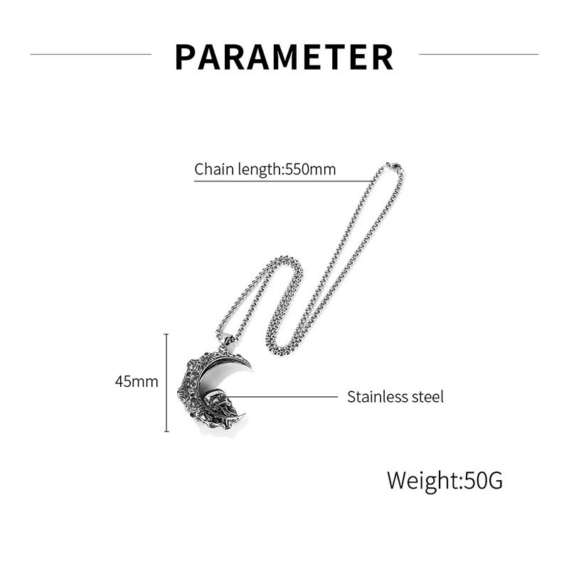 Cool Halloween Gothic Moon Skull Ανδρικό μενταγιόν κολιέ πανκ από ανοξείδωτο ατσάλι με σκελετό Hiphop αδιάβροχο κοσμήματα μόδας