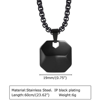 Κολιέ Vnox 19mm τετράγωνο κρεμαστό για άντρες Γυναικεία, μαύρο ανοξείδωτο ατσάλι 3D γεωμετρικό γιακά με αλυσίδα κουτιού, απλά κοσμήματα