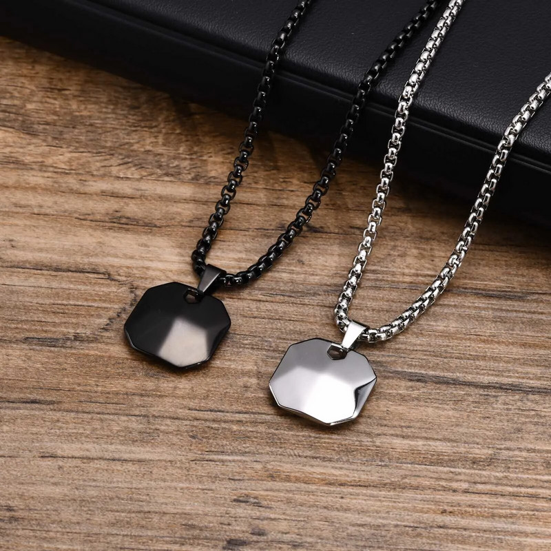 Vnoxi 19 mm ruudukujulised ripatsiga kaelakeed meestele, naistele, must roostevabast terasest 3D geomeetriline kaelarihm karbeketiga, lihtsad ehted