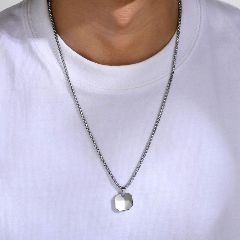 Vnoxi 19 mm ruudukujulised ripatsiga kaelakeed meestele, naistele, must roostevabast terasest 3D geomeetriline kaelarihm karbeketiga, lihtsad ehted