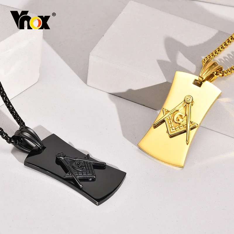 Ανδρικό κρεμαστό κολιέ Vnox Mansonic, μαύρο γεωμετρικό μενταγιόν από ανοξείδωτο ατσάλι με αλυσίδα κουτιού, κολάρο Cool Man Boy Punk