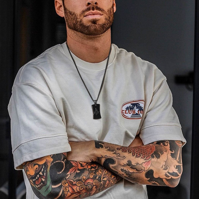 Ανδρικό κρεμαστό κολιέ Vnox Mansonic, μαύρο γεωμετρικό μενταγιόν από ανοξείδωτο ατσάλι με αλυσίδα κουτιού, κολάρο Cool Man Boy Punk