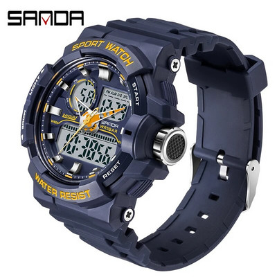 SANDA Ceas de bărbați, militar, japonez, cu mișcare electronică, cu quartz, rezistent la apă, sport, modă, LED, digital, luminos, relogio masculin