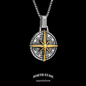 North Star meeste kaelakee, roostevabast terasest kompassi ripats, meeste ehted, mündikujuline käsitsi valmistatud kaelakee