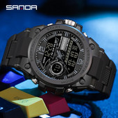 SANDA naujas vyriškas skaitmeninis laikrodis karinis sportinis plaukimo didelis laikrodžiai madingi 50M vandeniui atsparus dvigubas elektroninis rankinis laikrodis vyrams