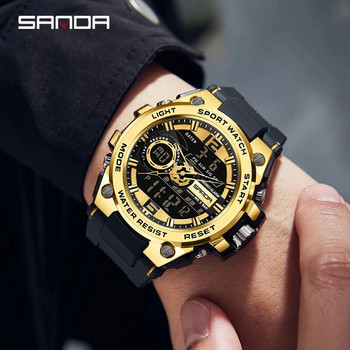 SANDA New Men Digital Watch Military Sports Swimming Big Watches Fashion 50M Αδιάβροχο Double Time Electronic Wristwatch Ανδρικό