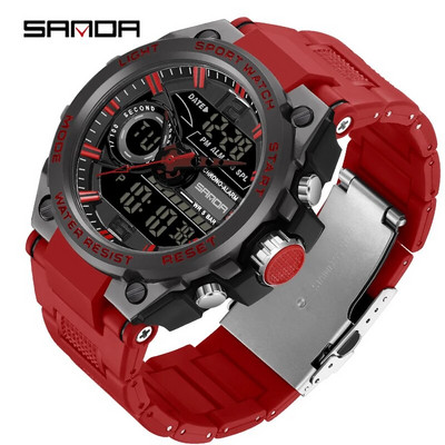 SANDA naujas vyriškas skaitmeninis laikrodis karinis sportinis plaukimo didelis laikrodžiai madingi 50M vandeniui atsparus dvigubas elektroninis rankinis laikrodis vyrams
