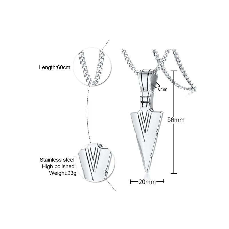 Arrow Tag kaelakee, roostevabast terasest V Chevron ripats Meeste ehted