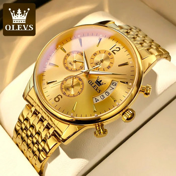 OLEVS Топ бизнес мъжки часовници Хронограф с каишка от неръждаема стомана Водоустойчив многофункционален кварцов спортен мъжки ръчен часовник