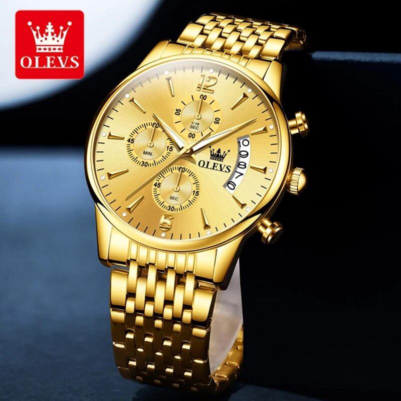 Ανδρικά ρολόγια OLEVS Top Business από ανοξείδωτο ατσάλι Χρονογράφος Αδιάβροχο πολυλειτουργικό αθλητικό ανδρικό ρολόι χειρός από χαλαζία