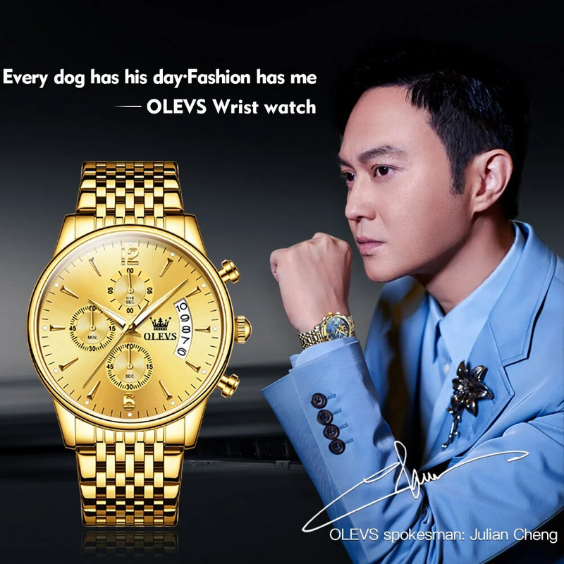 Ανδρικά ρολόγια OLEVS Top Business από ανοξείδωτο ατσάλι Χρονογράφος Αδιάβροχο πολυλειτουργικό αθλητικό ανδρικό ρολόι χειρός από χαλαζία