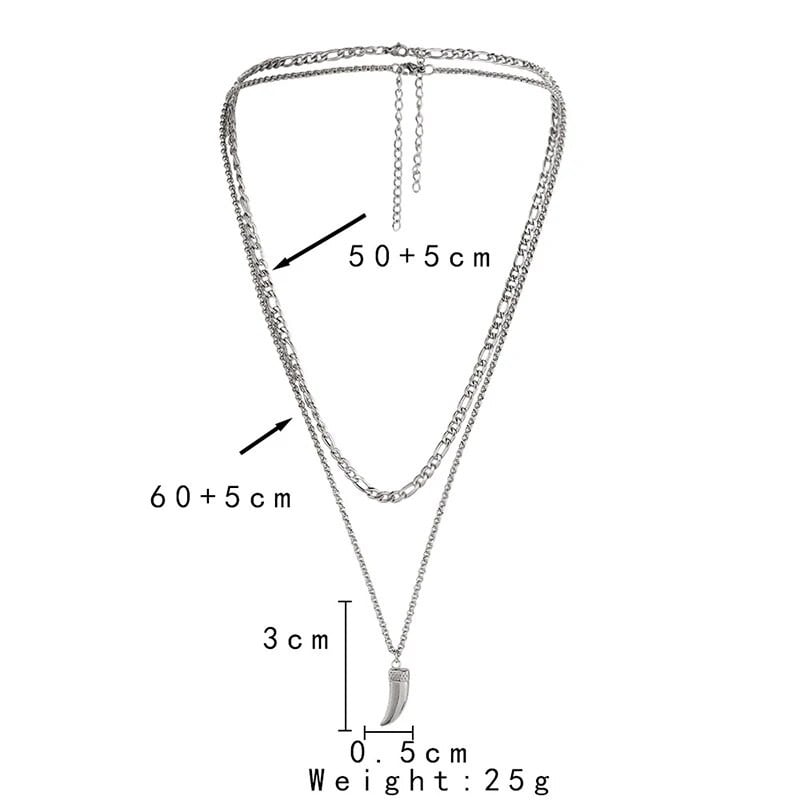 Hundihammas kahekihiline meeste ripats-kaelakee komplekt Hiphop Trendikas roostevabast terasest meessoost teismeliste pika kaelusega kett moeehted