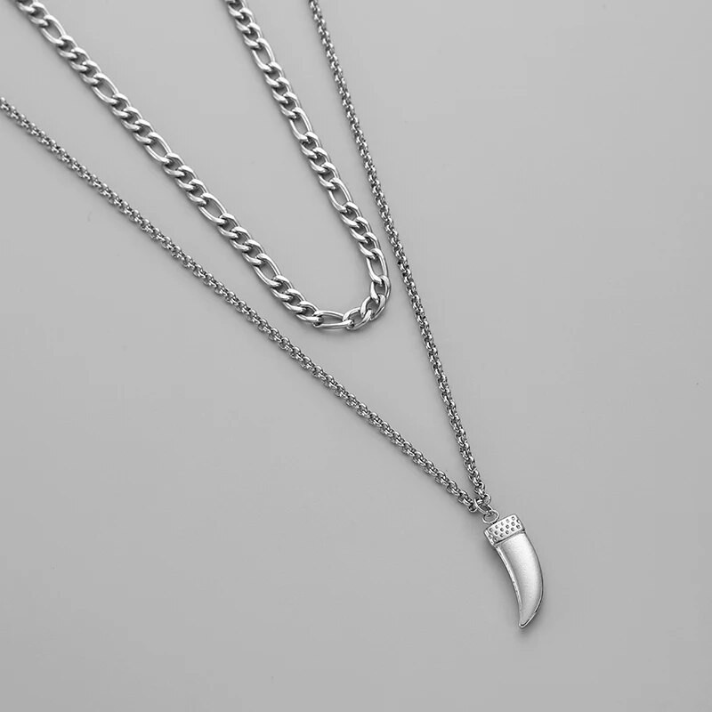 Hundihammas kahekihiline meeste ripats-kaelakee komplekt Hiphop Trendikas roostevabast terasest meessoost teismeliste pika kaelusega kett moeehted