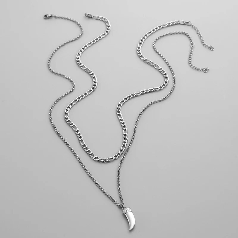 Hundihammas kahekihiline meeste ripats-kaelakee komplekt Hiphop Trendikas roostevabast terasest meessoost teismeliste pika kaelusega kett moeehted