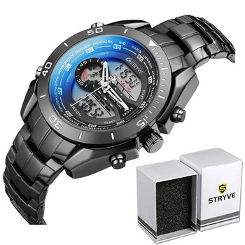 Гореща разпродажба Мъжки бизнес часовници от неръждаема стомана Нов Stryve 8019 водоустойчив кварцов дигитален спортен часовник Studen с двойно време OEM приема