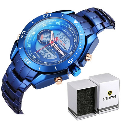 Kuum müük meeste roostevabast terasest ärikellad, uued Stryve 8019 veekindlad kvartsist digitaalsed kaheajalised Studen spordikellad, OEM-i aktsepteerimine