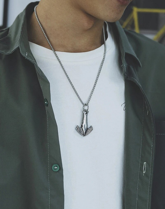 Vyriški retro vikingų inkariniai pakabukai karoliai iš nerūdijančio plieno „punk“ kaklo grandinėlė senovinė apykaklė Madingi madingi papuošalų priedai