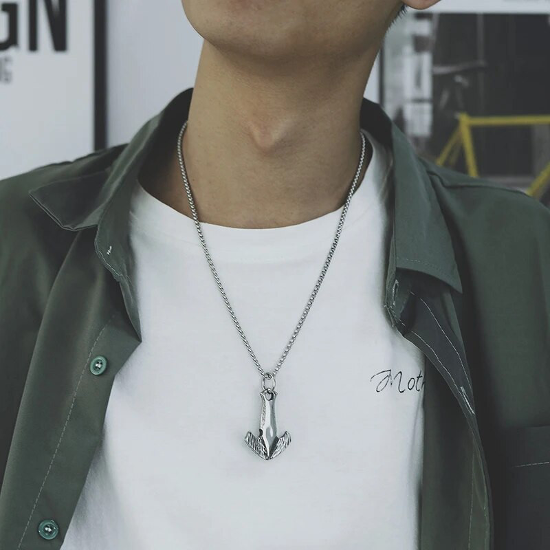 Vyriški retro vikingų inkariniai pakabukai karoliai iš nerūdijančio plieno „punk“ kaklo grandinėlė senovinė apykaklė Madingi madingi papuošalų priedai