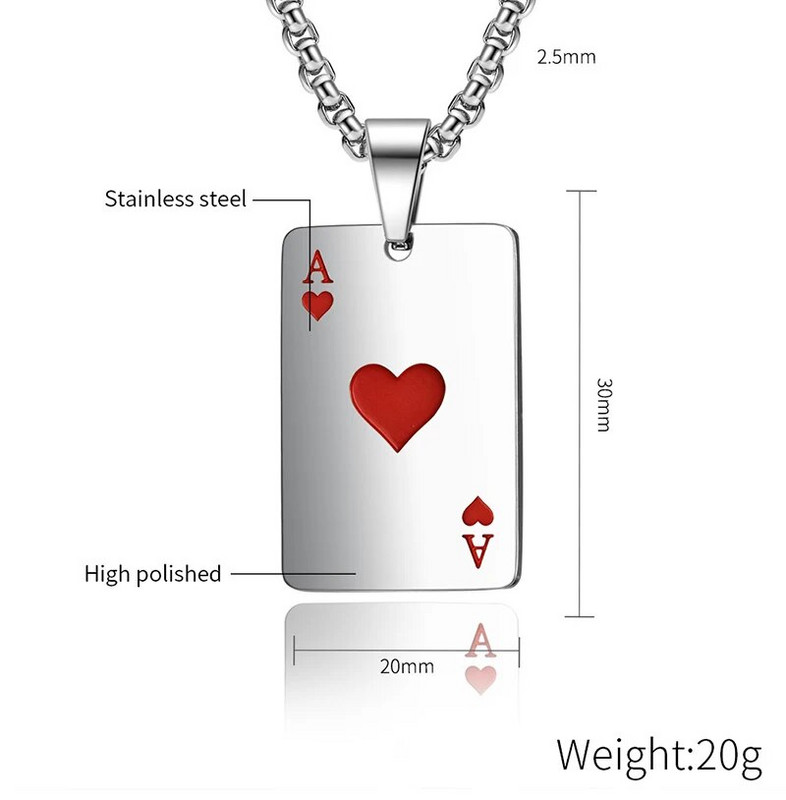 „Ace Poker“ pakabukas, karoliai iš nerūdijančio plieno vyrams, vyrų pankų pora, hiphopo žaidimų korta, kaklas, grandinėlė, vakarėlis papuošalai Nemokamas pristatymas