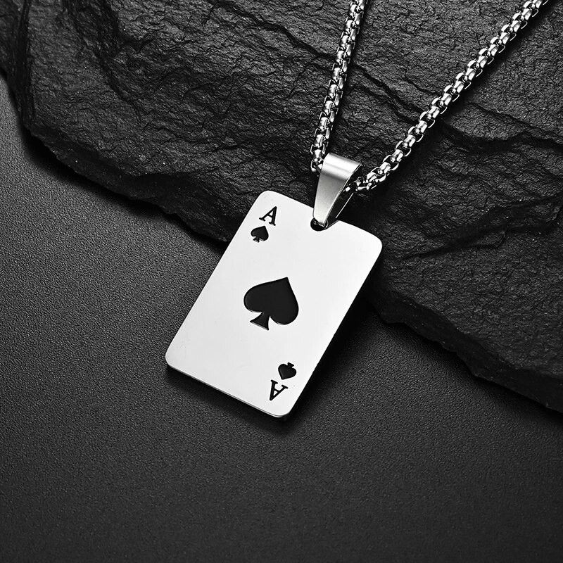 „Ace Poker“ pakabukas, karoliai iš nerūdijančio plieno vyrams, vyrų pankų pora, hiphopo žaidimų korta, kaklas, grandinėlė, vakarėlis papuošalai Nemokamas pristatymas