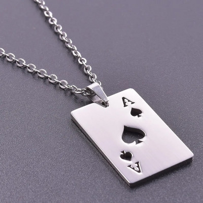 1 bucă de pică din oțel inoxidabil, cărți de joc de poker, coliere cu pandantiv, farmec pentru femei, bărbați, bijuterii, gulere decorative