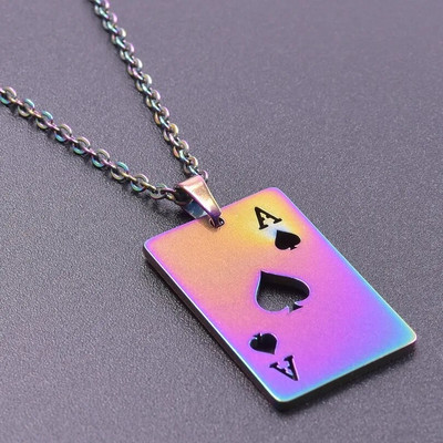 1 bucă de pică din oțel inoxidabil, cărți de joc de poker, coliere cu pandantiv, farmec pentru femei, bărbați, bijuterii, gulere decorative