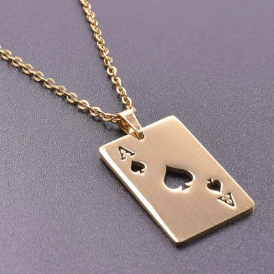 1 bucă de pică din oțel inoxidabil, cărți de joc de poker, coliere cu pandantiv, farmec pentru femei, bărbați, bijuterii, gulere decorative