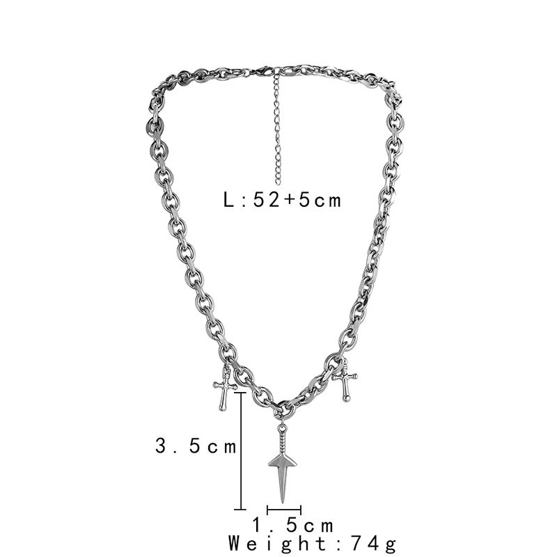 Gatvės vyrų kardo kryžiaus pakabukų grandinės karolių rinkinys Hiphop Madingi nerūdijančio plieno pankroko stiliaus vyriški papuošalai trumpu kaklu.