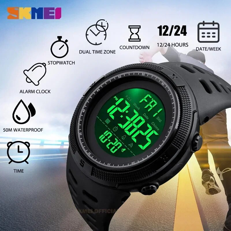 SKMEI 1251 Ceasuri multifuncționale Ceas cu alarmă Chrono 5Bar Ceas digital impermeabil reloj hombre Ceas sport în aer liber Bărbați