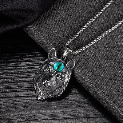 Vyriški Retro Evil Eye Skull Kaklo pakabukai Karoliai Nerūdijančio plieno Punk Wolf Kaklo grandinė Senovinė apykaklės Roko mados papuošalų priedai