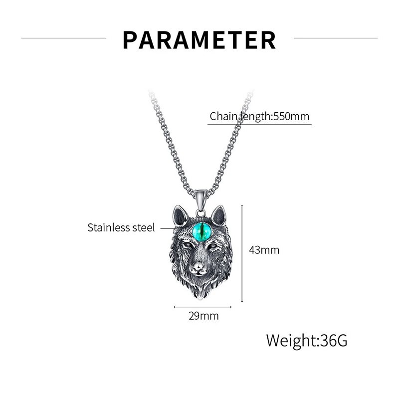 Vyriški Retro Evil Eye Skull Kaklo pakabukai Karoliai Nerūdijančio plieno Punk Wolf Kaklo grandinė Senovinė apykaklės Roko mados papuošalų priedai