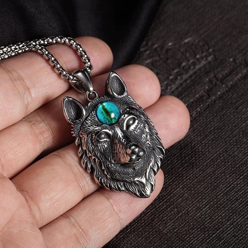 Vyriški Retro Evil Eye Skull Kaklo pakabukai Karoliai Nerūdijančio plieno Punk Wolf Kaklo grandinė Senovinė apykaklės Roko mados papuošalų priedai