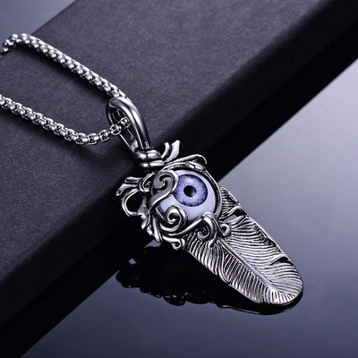 Retro punk meeste kurja silma sulgedest ripats kaelakee roostevabast terasest vintage krae kett meestele moe ehted aksessuaarid