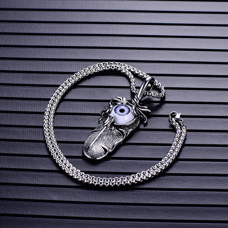 Retro punk meeste kurja silma sulgedest ripats kaelakee roostevabast terasest vintage krae kett meestele moe ehted aksessuaarid