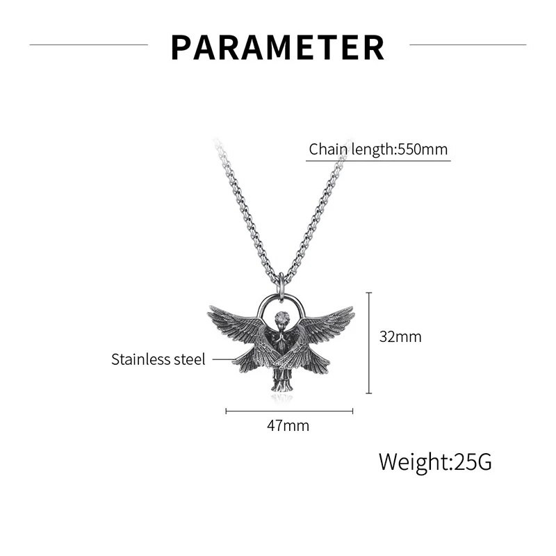 Retro Christian Seraph Ανδρικό κρεμαστό κολιέ Vintage κολιέ από ανοξείδωτο ατσάλι για ανδρικό Hiphop Θρησκευτικά μοντέρνα κοσμήματα μόδας