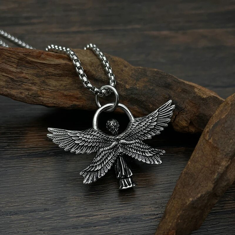 Retro Christian Seraph Ανδρικό κρεμαστό κολιέ Vintage κολιέ από ανοξείδωτο ατσάλι για ανδρικό Hiphop Θρησκευτικά μοντέρνα κοσμήματα μόδας