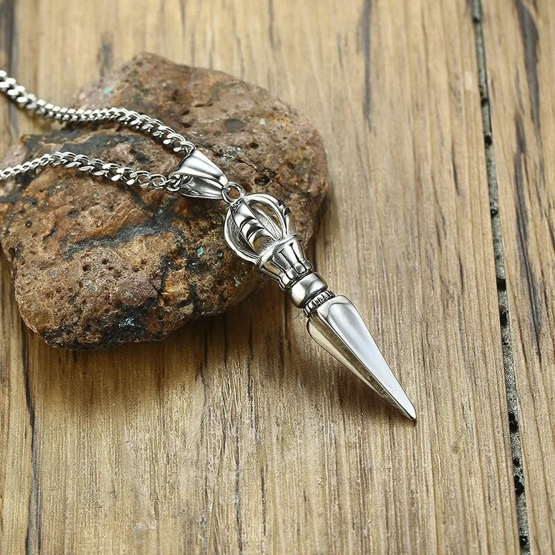 Κολιέ με κρεμαστό κόσμημα από ανοξείδωτο ατσάλι Phurba Kilaya Θιβετιανός Βουδισμός Vajrayana Buddhist Vajra Dorje Dagger Προστασία φυλαχτού 24"