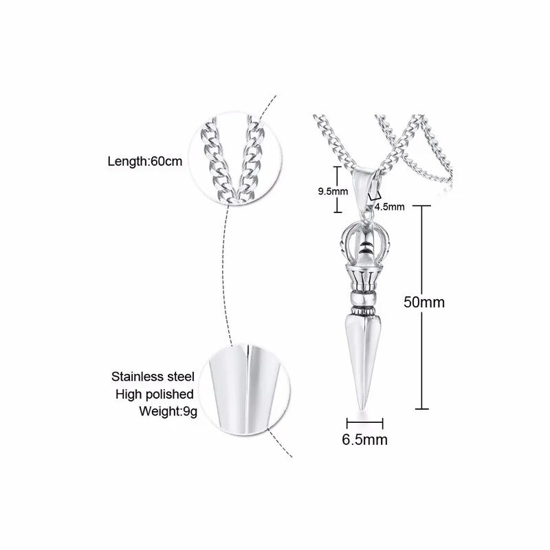 Κολιέ με κρεμαστό κόσμημα από ανοξείδωτο ατσάλι Phurba Kilaya Θιβετιανός Βουδισμός Vajrayana Buddhist Vajra Dorje Dagger Προστασία φυλαχτού 24"