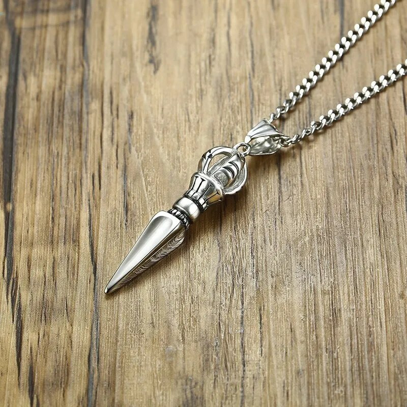 Κολιέ με κρεμαστό κόσμημα από ανοξείδωτο ατσάλι Phurba Kilaya Θιβετιανός Βουδισμός Vajrayana Buddhist Vajra Dorje Dagger Προστασία φυλαχτού 24"