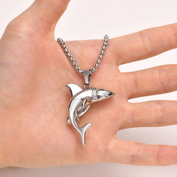 Κολιέ Rock Punk Shark για άνδρες, Cool Fashion Animal μενταγιόν για δώρα κοσμήματα με αλυσίδα από ανοξείδωτο ατσάλι