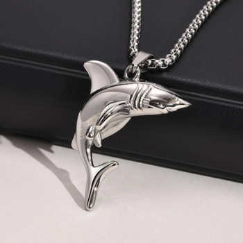 Κολιέ Rock Punk Shark για άνδρες, Cool Fashion Animal μενταγιόν για δώρα κοσμήματα με αλυσίδα από ανοξείδωτο ατσάλι