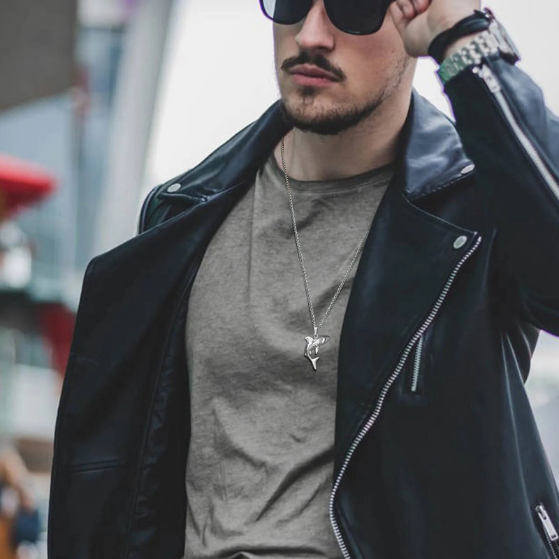 Rock Punk Shark kaelakeed meestele, lahe moodsad loomaripatskraed, kingitused roostevabast terasest karbeketiga