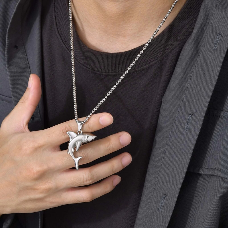 Rock Punk Shark kaelakeed meestele, lahe moodsad loomaripatskraed, kingitused roostevabast terasest karbeketiga