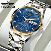 Ανδρικά ρολόγια μόδας LANMSOM Fashion Blue Quartz Κορυφαία μάρκα πολυτελείας από ανοξείδωτο ατσάλι Αδιάβροχο ημερολόγιο Ανδρικά ρολόγια χειρός Relogio Masculino