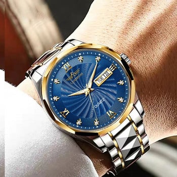 Ανδρικά ρολόγια μόδας LANMSOM Fashion Blue Quartz Κορυφαία μάρκα πολυτελείας από ανοξείδωτο ατσάλι Αδιάβροχο ημερολόγιο Ανδρικά ρολόγια χειρός Relogio Masculino