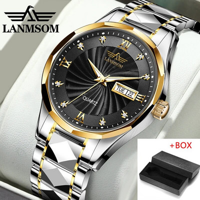 Ανδρικά ρολόγια μόδας LANMSOM Fashion Blue Quartz Κορυφαία μάρκα πολυτελείας από ανοξείδωτο ατσάλι Αδιάβροχο ημερολόγιο Ανδρικά ρολόγια χειρός Relogio Masculino