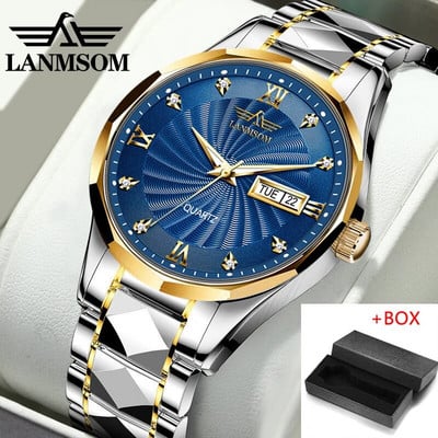 Ανδρικά ρολόγια μόδας LANMSOM Fashion Blue Quartz Κορυφαία μάρκα πολυτελείας από ανοξείδωτο ατσάλι Αδιάβροχο ημερολόγιο Ανδρικά ρολόγια χειρός Relogio Masculino