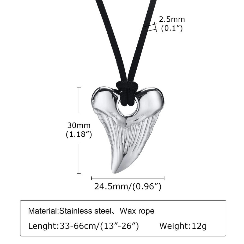 Meeste lahedad punk-haihammastega kaelakeed, veekindel roostevabast terasest loomahammaste ripatskrae, reguleeritav musta värvi köiskett