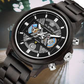 Muški drveni ručni satovi Višenamjenski muški sat Ležerni sportski kvarcni svijetli drveni remen s kronografom Relogio Masculino Poklon muškarcima